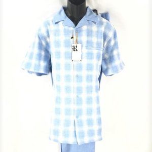 KNY Rizzo Men's Light Blue White 2 Piece Leisure Suit Cuffed Hem Sizes M or XL